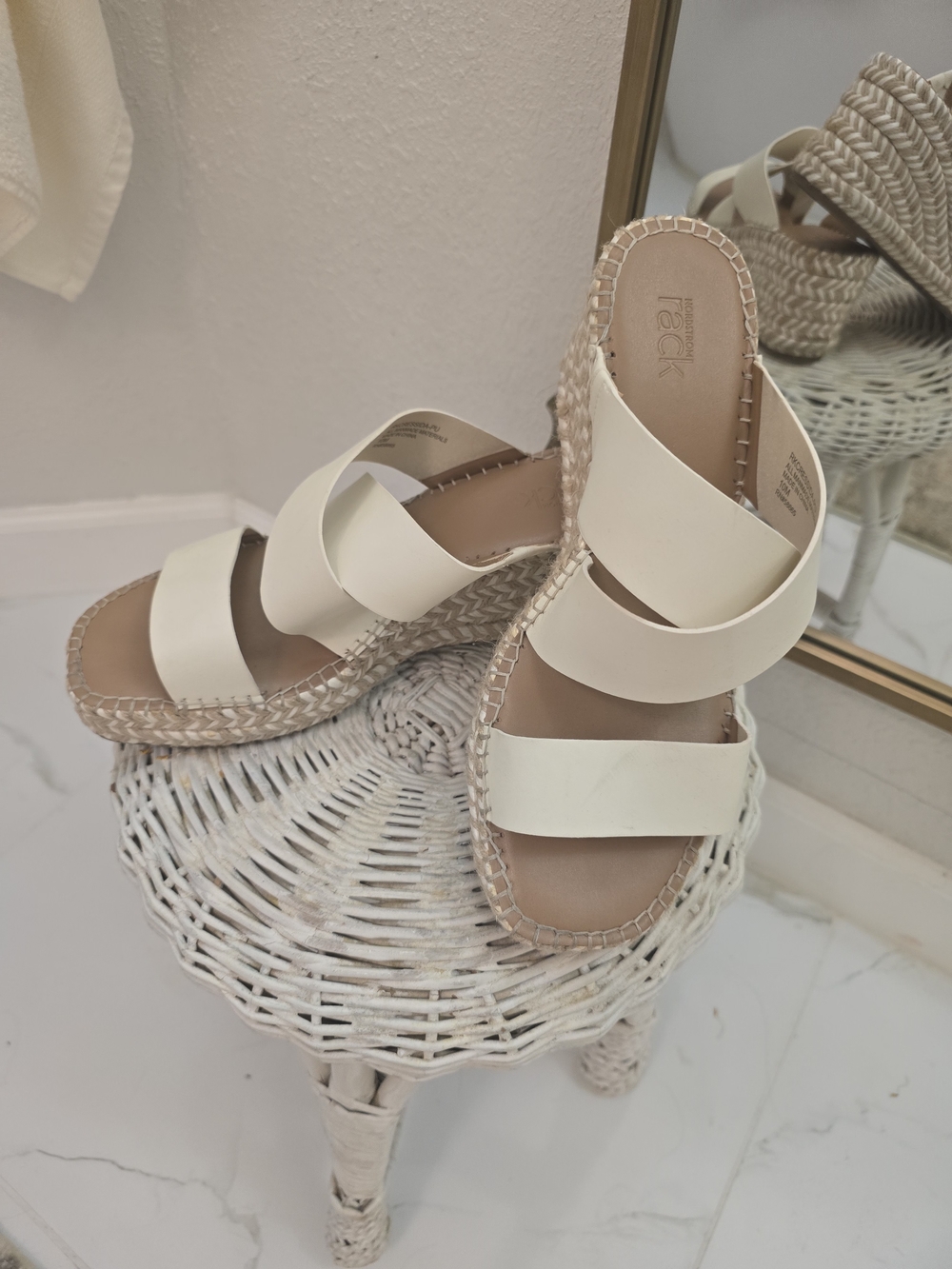 Natural Cream Slide Sandals with Braided Espadrille Sole - 2-Band Comfort
